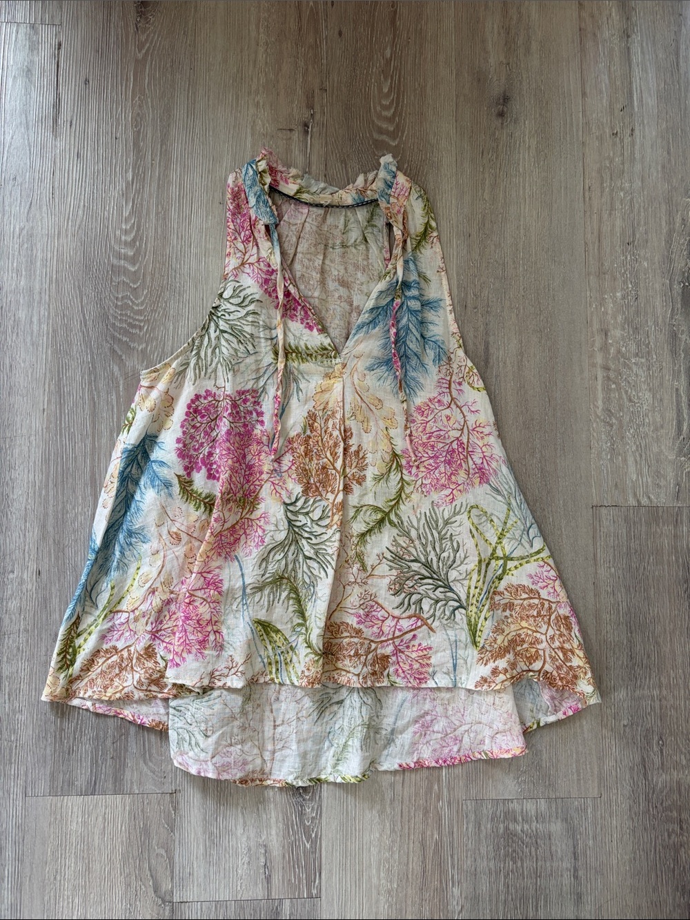 Pilcro Floral Ruffle Tie-Neck Camisole - Pink, Blue & Green